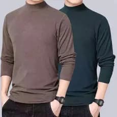 Roupa interior térmica de veludo alemão escovado engrossado interior camisa de fundo masculina meia gola alta manga comp
