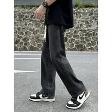 Preto cinza Retro Jeans masculino outono cordão solto em linha reta americano High Street meninos Casual calças largas