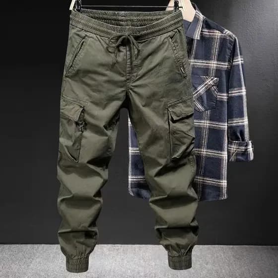 Macacão masculino primavera outono estilo cor sólida Multi-bolso cordão solto calças casuais proteção do trabalho calças