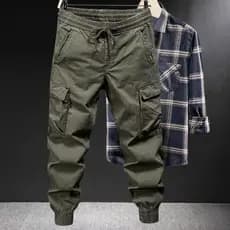 Macacão masculino primavera outono estilo cor sólida Multi-bolso cordão solto calças casuais proteção do trabalho calças