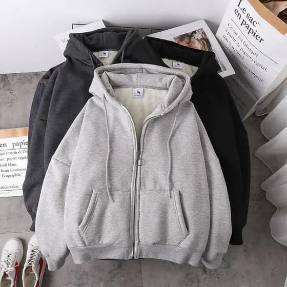 Outono inverno forro de lã engrossado moletom das mulheres dos homens com capuz Cardigan jaqueta zíper quente topo taman