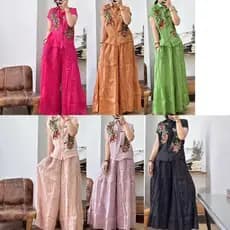 2026 verão Ramie indústria pesada bordado moda literária Casual terno feminino gola quadrada Cardigan + cor sólida calça
