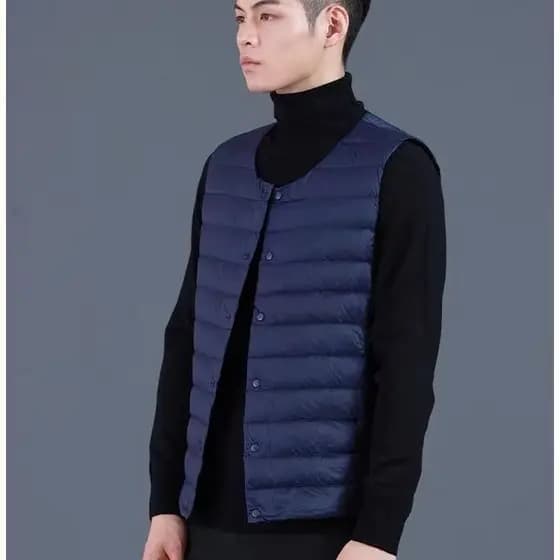 Para baixo colete masculino sem gola forro interior Wear outono inverno leve para baixo jaqueta colete juventude tamanho