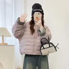2025 inverno novo estilo estilo estilo francês estilo coreano em torno do pescoço contraste cor manga para baixo jaqueta