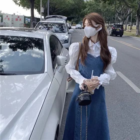 Arte estudante Denim cinta saia feminina primavera outono 2026 novo estilo francês Retro vestido Design sentimento chiqu