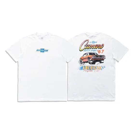 Linda camiseta moderna de manga curta de algodão fino com estampa americana Casual Chevrolet