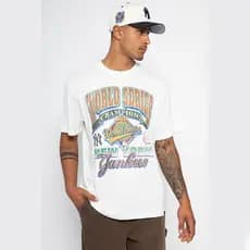 Genuine Beauty Trendy MAJESTIC New York Yankees Retro Lavado American Street Solto Algodão Puro Manga Curta