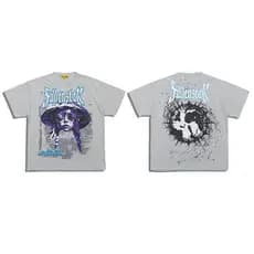 Linda marca de moda de rua civilizada masculina feminina Casual leve elástico grande impressão solta camiseta de manga c