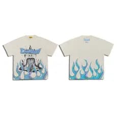 Linda marca de moda de rua civilizada masculina feminina Casual leve elástico grande impressão solta camiseta de manga c