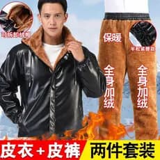 Jaqueta de couro calças de couro terno masculino forro de lã jaqueta de couro espessada jaqueta masculina impermeável so