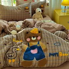 Urso dos desenhos animados bordado colcha capa de quatro peças conjunto folha estilo toalha bordado lavado algodão único