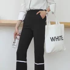 Qingchun outono feminino Chiffon terno Drape feminino preto estilo fino mais magro olhar em linha reta calças cortadas b