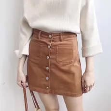 Saia curta leve café S picante Retro High-End sentido mais magro olhar A linha saia jeans lavada