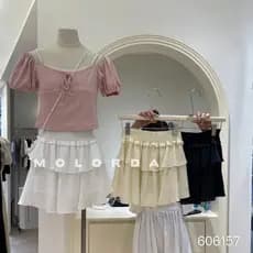 MOLORDA Gentle Sweet Cream Series Boa sensação feminina Pettiskirt de camada dupla Saia de meio comprimento Saia de bolo