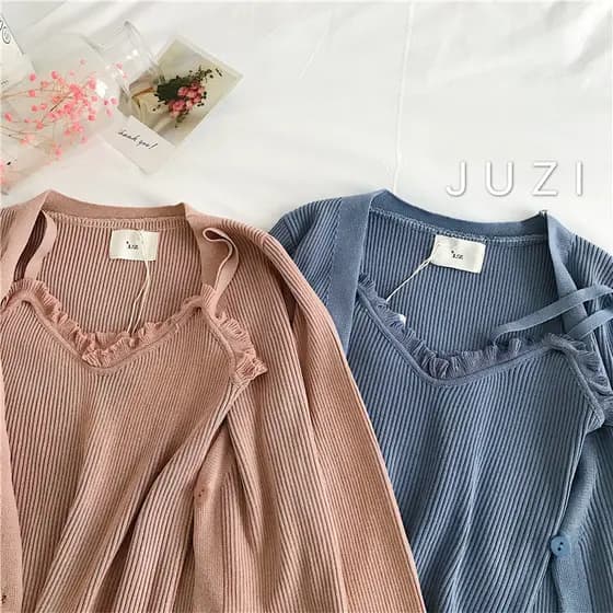 Tão suave laranja primavera JUZI All-Match camisola de duas peças Agaric borda colete camisola terno jaqueta feminina