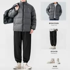 Enloa jaqueta leve masculina inverno quente gola alta jaqueta americana na moda à prova de vento engrossado lapela algod