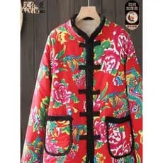 Nordeste grande flor acolchoada jaqueta feminina inverno novo estilo étnico acolchoado jaqueta Retro fivela engrossado q