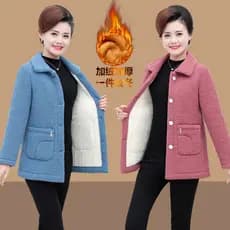 Roupas de inverno para mulheres idosas de meia-idade, forro de lã, casaco engrossado, estilo ocidental, roupas de mãe, i