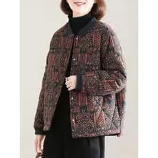 Senhoras outono inverno acolchoado algodão linho algodão acolchoado jaqueta Retro impresso algodão acolchoado jaqueta fe