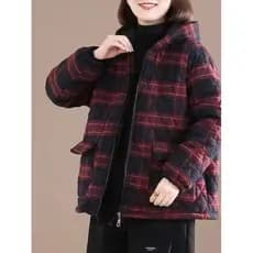 Jaqueta feminina de inverno espessada de algodão e linho acolchoada de algodão xadrez com capuz jaqueta acolchoada de al