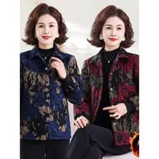 Roupas femininas idosas de meia-idade acolchoadas jaqueta acolchoada pequena retrô estampada jaqueta acolchoada Casual e