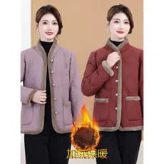 Roupas femininas idosas de meia-idade forro de lã engrossado algodão acolchoado jaqueta moda mãe inverno quente algodão-