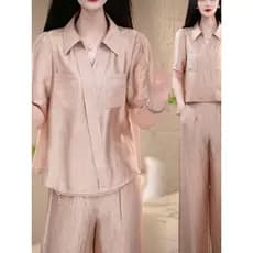 High-End Crepe de seda gelo novo estilo chinês elegante oco bordado moda elegante terno de duas peças 2025 novo estilo f