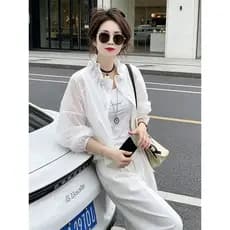 Jaqueta protetora solar verão estilo fino feminino 2026 novo estilo moda estilo curto solto mais magro olhar gola cordão