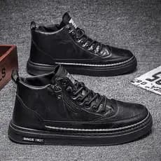 Sapatos masculinos de alta qualidade outono esportes tênis casuais preto estilo britânico sapatos de couro masculino Mar