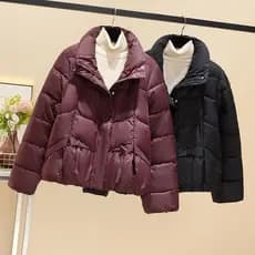 Jaqueta acolchoada vermelha feminina inverno 2025 novo estilo estilo ocidental gigante linda gola alta jaqueta acolchoad