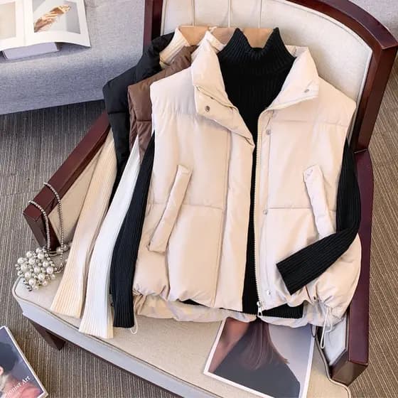 Para baixo colete de algodão feminino outono inverno 2025 novo estilo Popular desgaste exterior em camadas sem mangas co