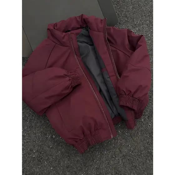 Jaqueta vermelha masculina, jaqueta Bomber americana, jaqueta de algodão, inverno, espessada, três provas, gola, jaqueta