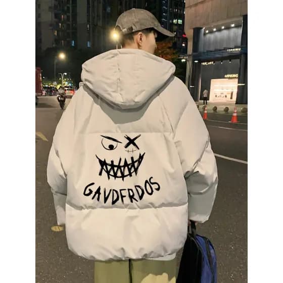 Japonês ins pão jaqueta masculina inverno 2024 novo estilo engrossado com capuz jaqueta menino impresso jaqueta de algod