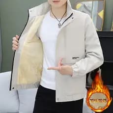 Homens inverno novo estilo terno solto engrossado forro de lã gola alta algodão acolchoado jaqueta de lã de cordeiro tam