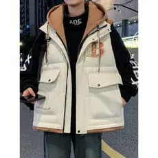 Para baixo colete masculino inverno 2025 novo estilo estilo Preppy estudante juventude falso jaqueta de duas peças engro