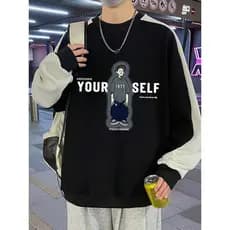 2026 primavera outono novo estilo moletom masculino solto de manga comprida camisa de fundo solta estudante juventude ca