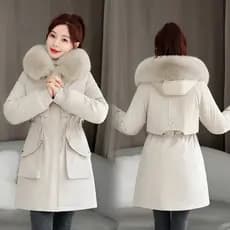 Forro de lã engrossado meados de comprimento Parka superando feminino Plus Size solto gola de pele grande com capuz jaqu