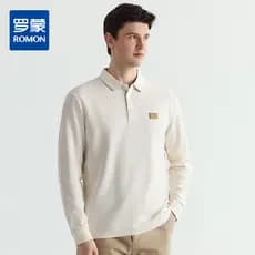 [Etiqueta de peito de alta frequência] Romon Primavera Outono Camisa polo masculina mercerizada Camisa polo masculina de