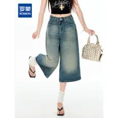Lomon senhoras cortadas Jeans verão estilo fino lavado angustiado cintura alta solto mais magro olhar Shorts de perna la