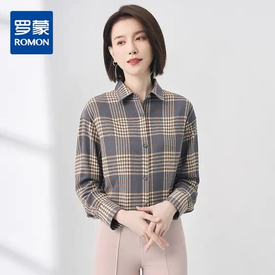 [Inclui calor grosso de lã] Camisa feminina Romon outono inverno xadrez de manga comprida pode usar fora de todos os jog