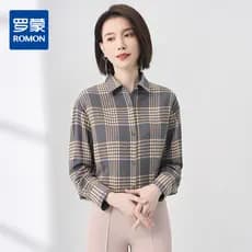 [Inclui calor grosso de lã] Camisa feminina Romon outono inverno xadrez de manga comprida pode usar fora de todos os jog