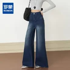 [Espessamento de forro de lã feminino Romon forro de lã Jeans Extra longo cintura alta mais magro olhar ligeiramente mod