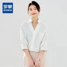 Lomon verão camisa de manga de três quartos senhoras Casual All-Match moda com decote em V frente peito bolso Design cur