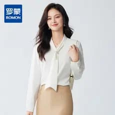 Lomon primavera outono camisas femininas de manga comprida moda feminina Commuter All-Match temperamento fita de cetim c