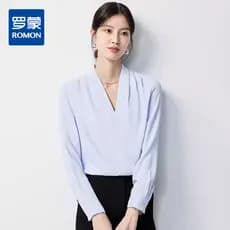 Lomon primavera verão Chiffon camisa de manga comprida senhoras negócios moda elegante simples Commuter com decote em V