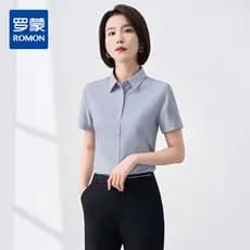 [listras simples] Camisa feminina Romon Commuter de manga curta fácil de cuidar, elegante, combinada, feminina