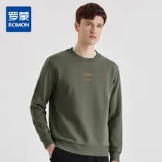 [Mulberry Silk Blend] Romon Primavera Outono Corsage Moletom Bordado Masculino Confortável Casual All-Match Sweatshi