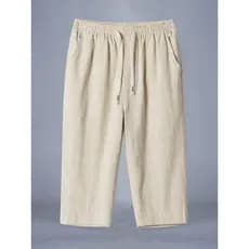 Shorts curtos calças médias dos homens calças cortadas de linho verão fino algodão linho calças casuais soltas respiráve