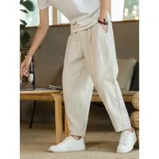 Calças masculinas estilo verão estilo fino solto linho tornozelo comprimento calças verão calças casuais algodão linho t