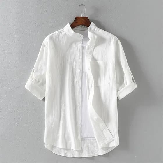 Camisa masculina de linho de manga curta verão linho juventude roupas de verão solto Casual algodão camisa de linho roup